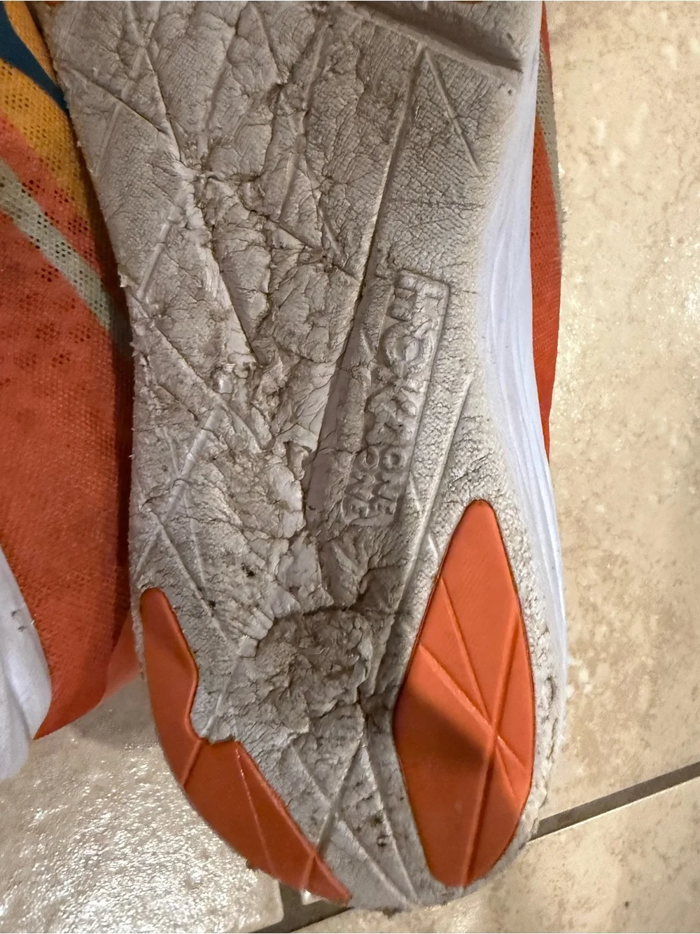 Hoka one ladies size 9.5 shoes Yellow-Orange Athletic Sneakers with Blue Accents